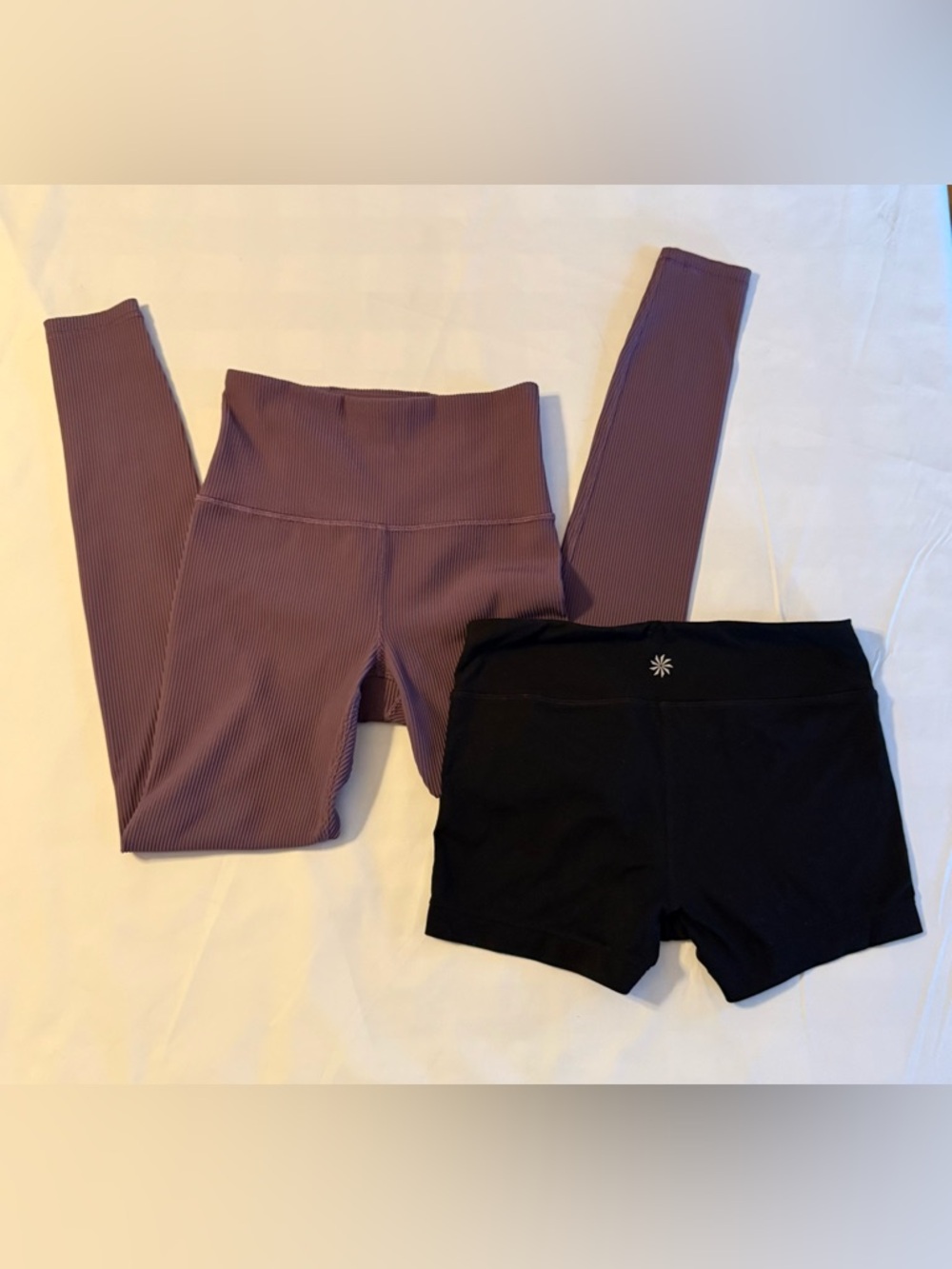 Athleta XS Bundle High Waist Ribbed Leggings Mauve Black Shorts